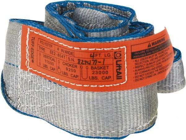 Lift-All - 4' Long x 4" Wide, 11,500 Lb Vertical Capacity, 2 Ply, Polyester Web Sling - 9,200 Lb Choker Capacity - Americas Industrial Supply