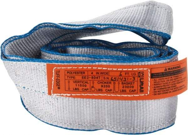 Lift-All - 6' Long x 4" Wide, 11,500 Lb Vertical Capacity, 2 Ply, Polyester Web Sling - 9,200 Lb Choker Capacity - Americas Industrial Supply