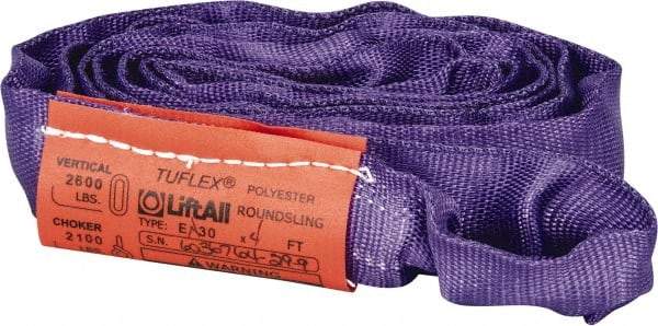 Lift-All - 4' Long x 1" Wide, 2,600 Lb Vertical Capacity, Polyester Web Sling - 2,100 Lb Choker Capacity, 5/8" Diam Chain, Purple - Americas Industrial Supply