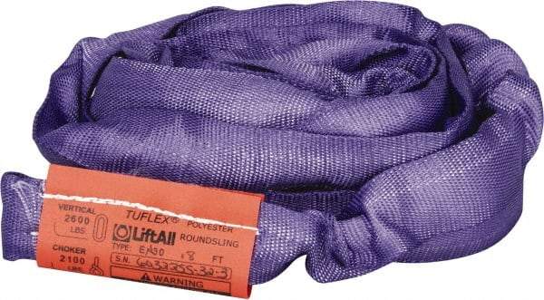 Lift-All - 8' Long x 1" Wide, 2,600 Lb Vertical Capacity, Polyester Web Sling - 2,100 Lb Choker Capacity, 5/8" Diam Chain, Purple - Americas Industrial Supply