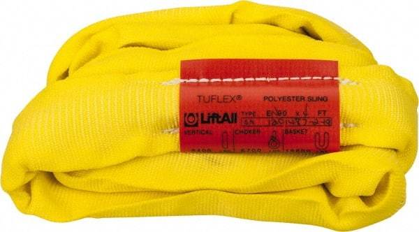 Lift-All - 4' Long x 4" Wide, Polyester Web Sling - 6,700 Lb Choker Capacity, 1-1/8" Diam Chain, Yellow - Americas Industrial Supply