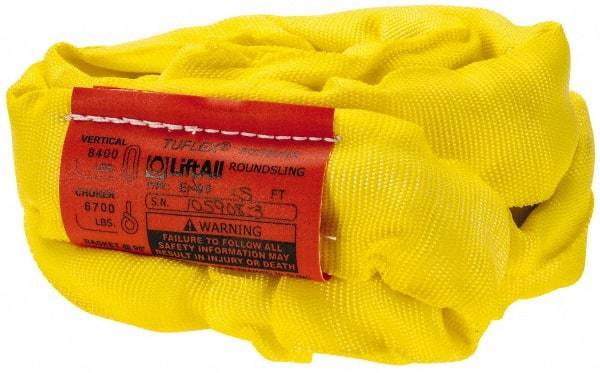 Lift-All - 5' Long x 1-3/4" Wide, Polyester Web Sling - 6,700 Lb Choker Capacity, 1-1/8" Diam Chain, Yellow - Americas Industrial Supply