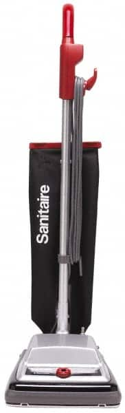 Sanitaire - Single Motor Heavy-Duty Upright Vacuum Cleaner - 12" Cleaning Width, 7" Amps, Ergonomically Looped Handle, Black with Silver Hood - Americas Industrial Supply