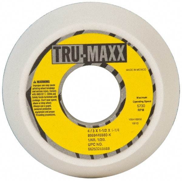 Tru-Maxx - 4" Diam, 1-1/4" Hole Size, 1-1/2" Overall Thickness, 80 Grit, Type 11 Tool & Cutter Grinding Wheel - Medium Grade, Aluminum Oxide, K Hardness, 5,730 RPM - Americas Industrial Supply