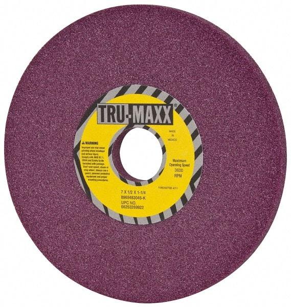 Tru-Maxx - 7" Diam x 1-1/4" Hole x 1/2" Thick, K Hardness, 46 Grit Surface Grinding Wheel - Aluminum Oxide, Type 1, Coarse Grade, 3,600 Max RPM, No Recess - Americas Industrial Supply