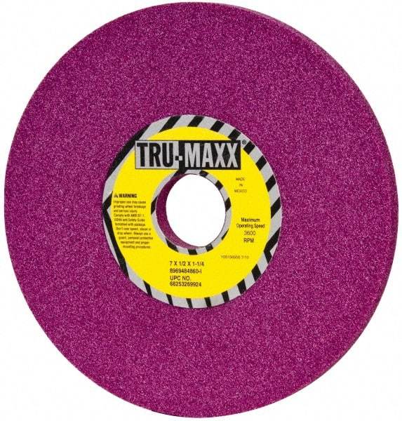 Tru-Maxx - 7" Diam x 1-1/4" Hole x 1/2" Thick, I Hardness, 60 Grit Surface Grinding Wheel - Aluminum Oxide, Type 1, Medium Grade, 3,600 Max RPM, No Recess - Americas Industrial Supply