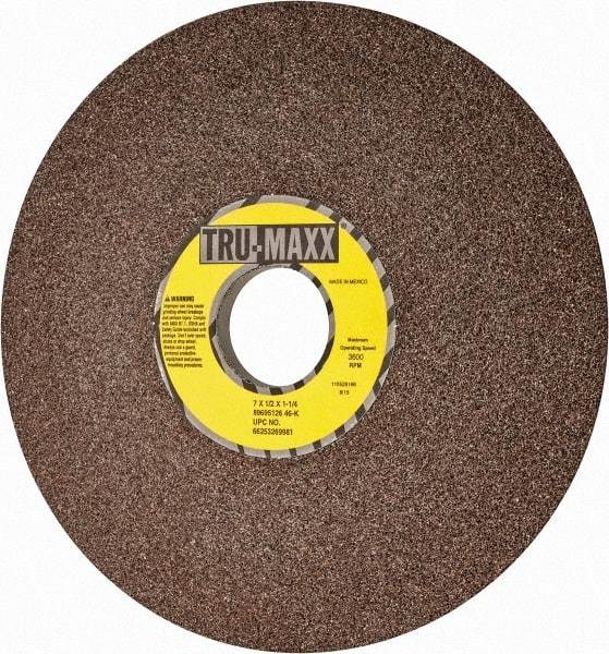 Tru-Maxx - 7" Diam, 1-1/4" Hole Size, 1/2" Overall Thickness, 46 Grit, Type 12 Tool & Cutter Grinding Wheel - Coarse Grade, Aluminum Oxide, K Hardness, 3,600 RPM - Americas Industrial Supply