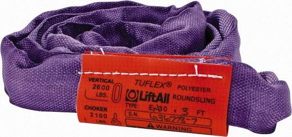 Lift-All - 3' Long x 3" Wide, 2,600 Lb Vertical Capacity, Polyester Web Sling - 2,100 Lb Choker Capacity, 5/8" Diam Chain, Purple - Americas Industrial Supply