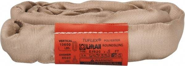 Lift-All - 3' Long x 3" Wide, 10,600 Lb Vertical Capacity, Polyester Web Sling - 8,500 Lb Choker Capacity, 1-1/8" Diam Chain, Tan - Americas Industrial Supply