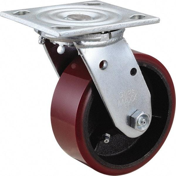 Value Collection - 5" Diam x 2" Wide x 6-1/2" OAH Top Plate Mount Swivel Caster - Polyurethane, 500 Lb Capacity, Roller Bearing, 4 x 4-1/2" Plate - Americas Industrial Supply