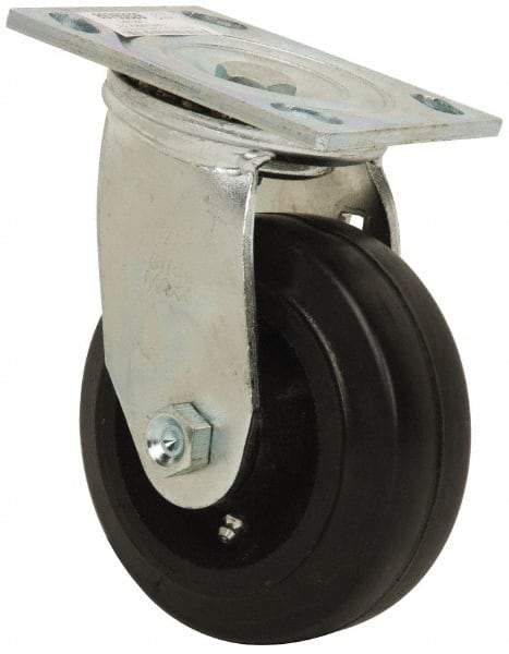 Value Collection - 5" Diam x 2" Wide x 6-1/2" OAH Top Plate Mount Swivel Caster - Rubber, 500 Lb Capacity, Roller Bearing, 4 x 4-1/2" Plate - Americas Industrial Supply