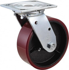 Value Collection - 6" Diam x 2" Wide x 7-1/2" OAH Top Plate Mount Swivel Caster - Polyurethane, 1,200 Lb Capacity, Roller Bearing, 4 x 4-1/2" Plate - Americas Industrial Supply