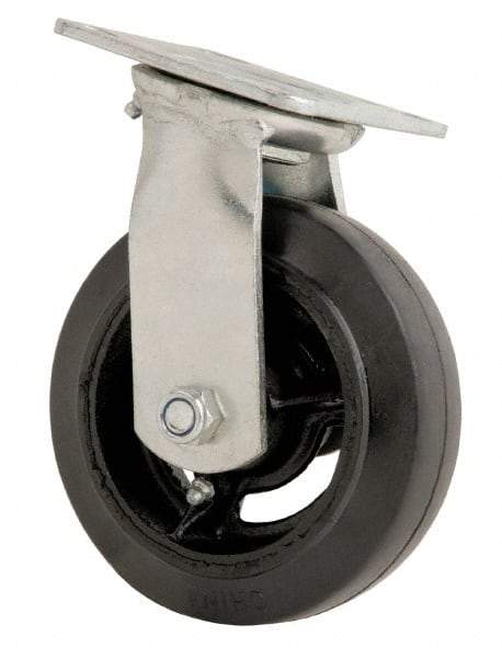 Fairbanks - 6" Diam x 2" Wide x 7-1/2" OAH Top Plate Mount Swivel Caster - Rubber, 500 Lb Capacity, Roller Bearing, 4 x 4-1/2" Plate - Americas Industrial Supply