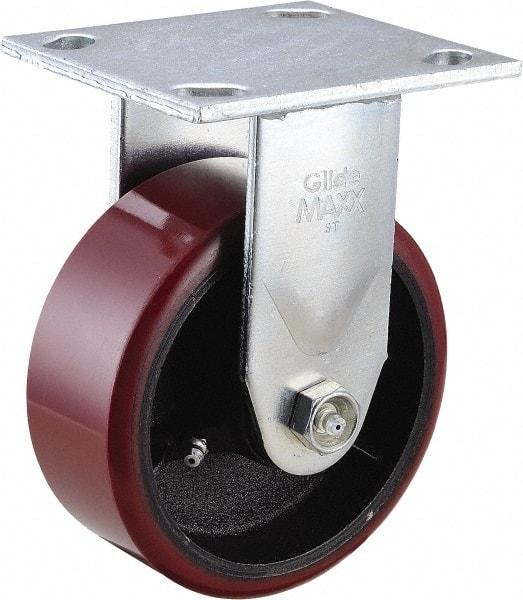 Value Collection - 5" Diam x 2" Wide x 6-1/2" OAH Top Plate Mount Rigid Caster - Polyurethane, 1,200 Lb Capacity, Roller Bearing, 4 x 4-1/2" Plate - Americas Industrial Supply