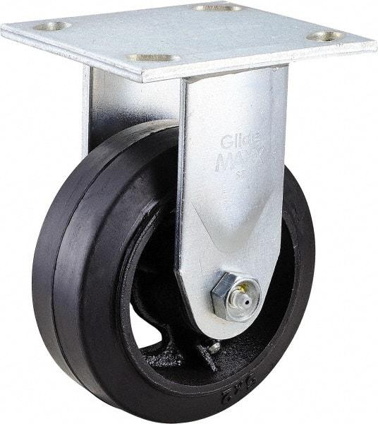 Value Collection - 5" Diam x 2" Wide x 6-1/2" OAH Top Plate Mount Rigid Caster - Rubber, 500 Lb Capacity, Roller Bearing, 4 x 4-1/2" Plate - Americas Industrial Supply