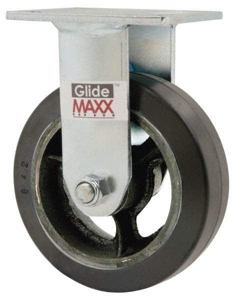Value Collection - 6" Diam x 2" Wide x 7-1/2" OAH Top Plate Mount Rigid Caster - Rubber, 500 Lb Capacity, Roller Bearing, 4 x 4-1/2" Plate - Americas Industrial Supply