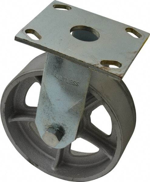 Albion - 6" Diam x 2" Wide x 7-1/4" OAH Top Plate Mount Rigid Caster - Semi-Steel, 900 Lb Capacity, Roller Bearing, 4 x 4-1/2" Plate - Americas Industrial Supply