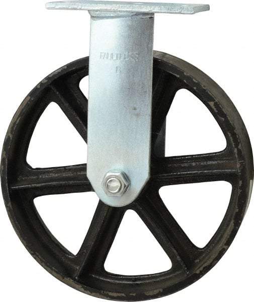 Albion - 8" Diam x 2" Wide x 9-1/2" OAH Top Plate Mount Rigid Caster - Semi-Steel, 1,050 Lb Capacity, Roller Bearing, 4 x 4-1/2" Plate - Americas Industrial Supply