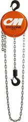 CM - 1,000 Lb Lifting Capacity, 8' Lift Height, Hand Hoist - Made from Chain, 22-1/2' Overhaul to Lift 1', 46 Lb Avg Pull to Lift Rated Load, 1 Chain - Americas Industrial Supply