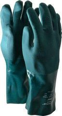 SHOWA - Size L (10), 14" Long, 30 mil Thick, Supported, PVC Chemical Resistant Gloves - Textured Finish, Cotton Jersey Lined, Gauntlet Cuff, ANSI Abrasion Level 4, ANSI Cut Level 1, ANSI Puncture Level 1, Green - Americas Industrial Supply