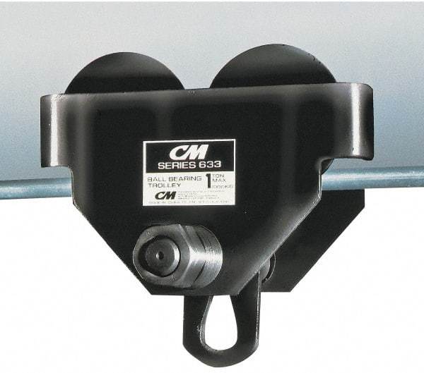 CM - 1 Ton Capacity Wide Range Ball Bearing Trolley - 3" to 8" Flange Width, 3-15/32" Wheel Diam, 5" to 24" I-Beam, 35" Min Radius - Americas Industrial Supply