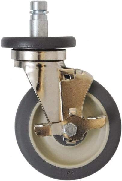 Eagle MHC - 5" Diam x 1-1/4" Wide x 8-1/4" OAH Stem Mount Swivel Caster with Brake - Polyurethane, 300 Lb Capacity, Plain Bearing, 1" Round Stem - Americas Industrial Supply