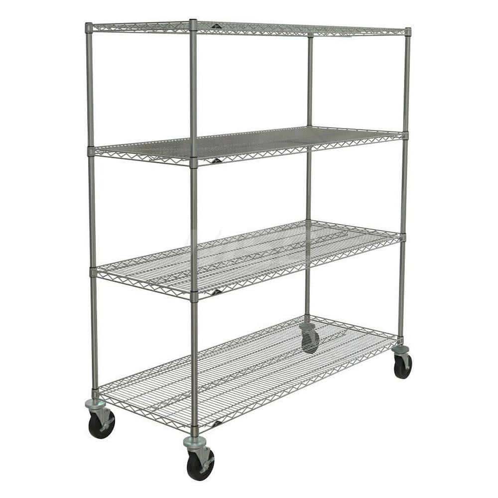 Mobile Unit Wire Shelving: 600 lb Shelf Capacity, 4 Shelves 24″ Wide, 60″ Deep, 67-7/8″ High, Rubber