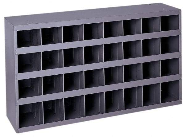 Durham - 32 Bin Bin Shelving Unit with Openings - 33-3/4 Inch Overall Width x 8-1/2 Inch Overall Depth x 19-1/4 Inch Overall Height, Gray Steel Bins - Americas Industrial Supply
