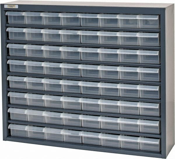 Durham - 64 Drawer, Small Parts Steel Storage Cabinet w/Plastic Drawers - 6-3/8" Deep x 25-7/8" Wide x 21-3/8" High - Americas Industrial Supply