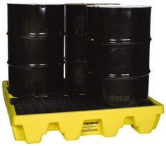 Eagle - 66 Gal Sump, 8,000 Lb Capacity, 4 Drum, Polyethylene Spill Deck or Pallet - 51-1/2" Long x 51-1/2" Wide x 8" High, Yellow, Liftable Fork, Drain Included, Low Profile, Vertical, 2 x 2 Drum Configuration - Americas Industrial Supply