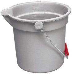 Rubbermaid - 14 Qt, 11-1/4" High, Plastic Round Gray Single Pail with Pour Spout - Handle Included, 12" Top Diam - Americas Industrial Supply