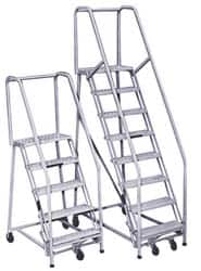 PW Platforms - 7 Step Ladder - Rolling Safety Ladder, 300 Lb Capacity, 70" Platform Height, 32" Base Width x 55" Base Depth, Perforated Tread - Americas Industrial Supply