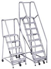 PW Platforms - 8 Step Ladder - Rolling Safety Ladder, 300 Lb Capacity, 80" Platform Height, 32" Base Width x 61" Base Depth, Perforated Tread - Americas Industrial Supply