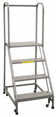 PW Platforms - 4 Step Ladder - Rolling Safety Ladder, 300 Lb Capacity, 40" Platform Height, 26" Base Width x 34" Base Depth - Americas Industrial Supply