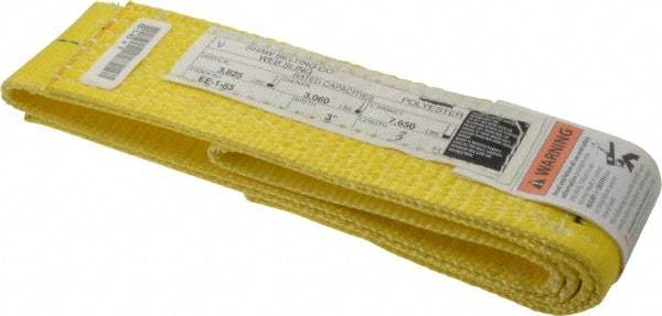 Made in USA - 3' Long x 3" Wide, 3,825 Lb Basket Capacity, 3,825 Lb Vertical Capacity, 1 Ply, Nylon Web Sling - 3,060 Lb Choker Capacity - Americas Industrial Supply