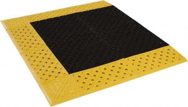 Notrax - 3' Long, Dry/Wet Environment, Anti-Fatigue Matting - Black with Yellow Borders, Vinyl with Vinyl Base, Beveled on 3 Sides - Americas Industrial Supply