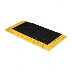 Notrax - 5' Long, Dry/Wet Environment, Anti-Fatigue Matting - Black with Yellow Borders, Vinyl with Vinyl Base, Beveled on 3 Sides - Americas Industrial Supply