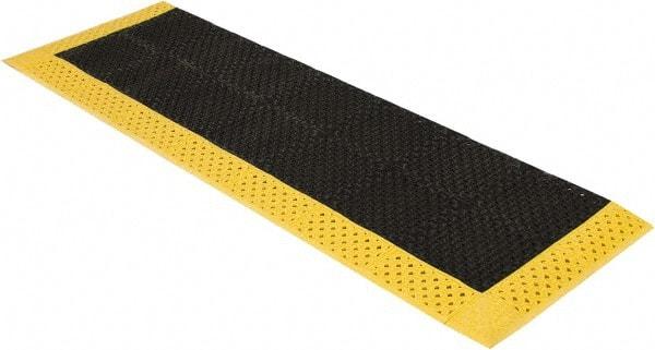 Notrax - 8' Long, Dry/Wet Environment, Anti-Fatigue Matting - Black with Yellow Borders, Vinyl with Vinyl Base, Beveled on 3 Sides - Americas Industrial Supply