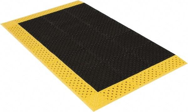 Notrax - 6' Long, Dry/Wet Environment, Anti-Fatigue Matting - Black with Yellow Borders, Vinyl with Vinyl Base, Beveled on 3 Sides - Americas Industrial Supply