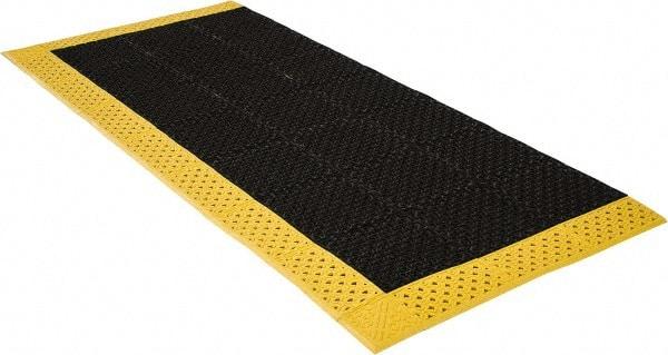 Notrax - 8' Long, Dry/Wet Environment, Anti-Fatigue Matting - Black with Yellow Borders, Vinyl with Vinyl Base, Beveled on 3 Sides - Americas Industrial Supply