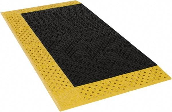 Notrax - 5' Long, Dry/Wet Environment, Anti-Fatigue Matting - Black with Yellow Borders, Vinyl with Vinyl Base, Beveled on 3 Sides - Americas Industrial Supply