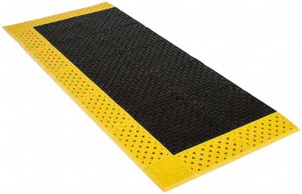 Notrax - 6' Long, Dry/Wet Environment, Anti-Fatigue Matting - Black with Yellow Borders, Vinyl with Vinyl Base, Beveled on 3 Sides - Americas Industrial Supply