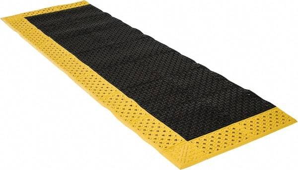 Notrax - 8' Long, Dry/Wet Environment, Anti-Fatigue Matting - Black with Yellow Borders, Vinyl with Vinyl Base, Beveled on 3 Sides - Americas Industrial Supply