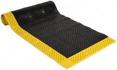 Notrax - 10' Long, Dry/Wet Environment, Anti-Fatigue Matting - Black with Yellow Borders, Vinyl with Vinyl Base, Beveled on 3 Sides - Americas Industrial Supply