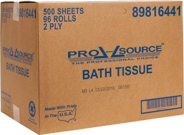 PRO-SOURCE - 150' Roll Length Standard Roll Toilet Tissue - 500 Sheets per Roll, 2 Ply, White, Recycled Fiber - Americas Industrial Supply