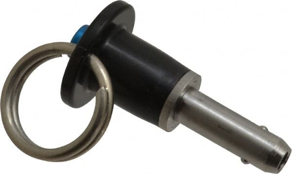 Jergens - 1/4" Diam, 1/2" Usable Length, Button Handle, Push Button Quick Release Pin - 1-3/4" Overall Length, Grade 17-4 Stainless Steel, Passivated Finish - Americas Industrial Supply