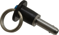 Jergens - 1/4" Diam, 1/2" Usable Length, Button Handle, Push Button Quick Release Pin - 1-3/4" Overall Length, Grade 17-4 Stainless Steel, Passivated Finish - Americas Industrial Supply