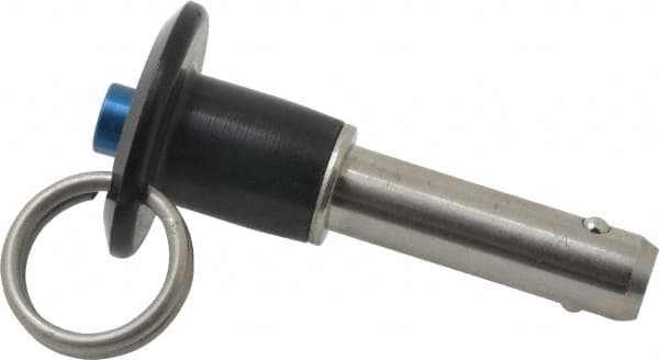 Jergens - 3/8" Diam, 1" Usable Length, Button Handle, Push Button Quick Release Pin - 2-1/2" Overall Length, Grade 17-4 Stainless Steel, Passivated Finish - Americas Industrial Supply