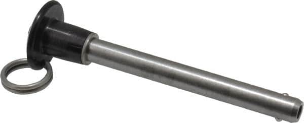 Jergens - 3/8" Diam, 3" Usable Length, Button Handle, Push Button Quick Release Pin - 4-1/2" OAL, Grade 17-4 Stainless Steel, Passivated Finish - Americas Industrial Supply