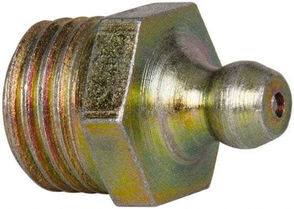 Value Collection - Straight Head Angle, 1/4 NPT Steel Thread-Forming Grease Fitting - 14.29mm Hex - Americas Industrial Supply